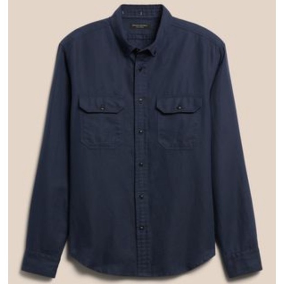 Banana REPUBLIC Heritage Expedition Utility Linen Cotton Blend Shirt Casual Navy - Picture 3 of 15
